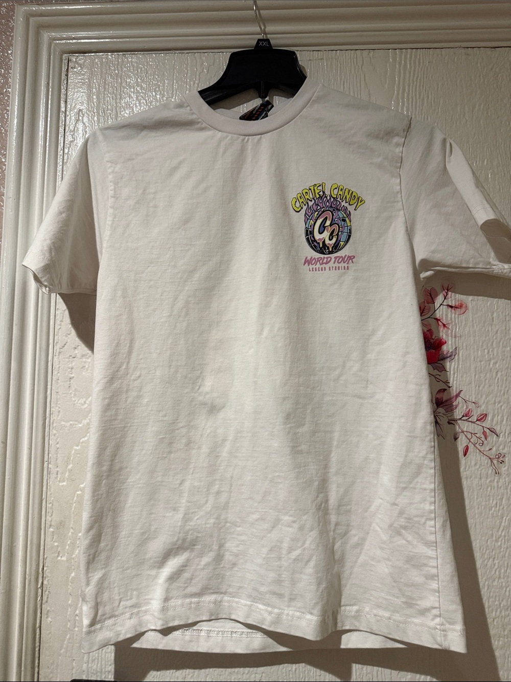 White Graphic Crewneck Tee - World Tour Print